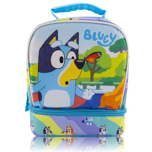 Fast Forward Bluey Lunch Box for Kids With Glitter | Insulated Lunch Bag Lunch Box for Boys, Girls, Unisex | Bluey Blue Reusable Lunchbox