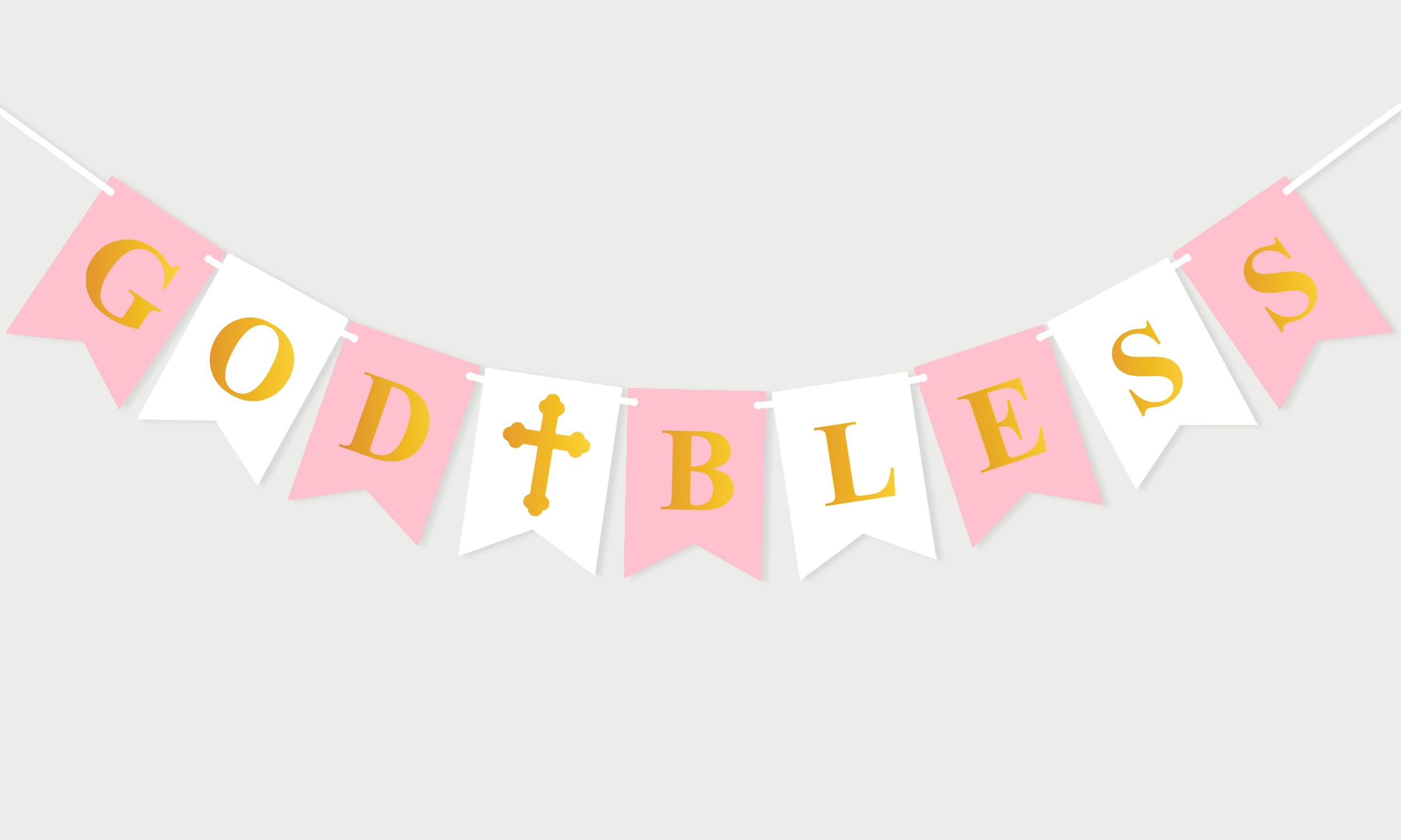 FAKTEEN Pink God Bless Banner for Girls Baptism Decorations Christening First Communion Decorations Baby Shower Photo Props Birthday Wedding Party