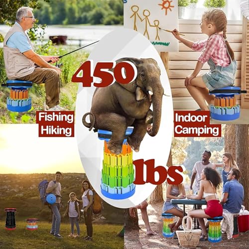 Image of Folding Stool, Camping, Hiking, Fishing, Picnic Chair Seat Table, Round Foldable Stool for Home, Office, Garden, Traveling (Rainbow Stool)