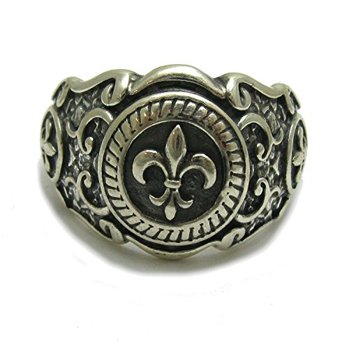 Bague en argent massif 925 Chevalier avec Fleur de Lis ciselée main