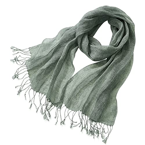 prettystern Homme 100% Lin cheche 200cm longue Écharpe Foulard Printemps et d´Été Casual avec frangé bleu-gris clair T35 Cover