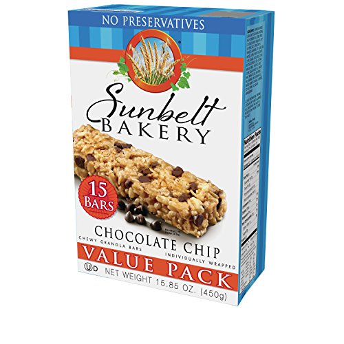 Sunbelt Bakery Chewy Chocolate Chip Granola Bars, 1.1 oz Bars, 15 Count (Pack of 2)