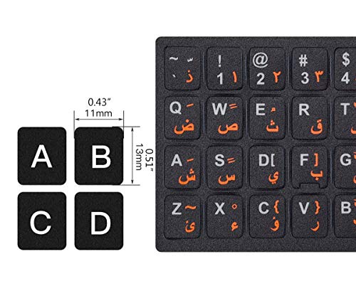 3Pcs Arabic Keyboard Stickers For Laptop, Macbook Air/Pro, Desktop Pc Computer, Replacement Arabic Keyboard Stickers, Orange Arabic Lettering With Non Transparent Black Background-Arabic #TOP2