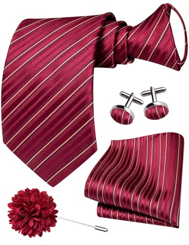 Image of Hi-Tie Zipper Ties for Men Pre-tied Tie Set Lapel Pin Pocket Square and Cufflinks Formal Business Wedding Adjustable Necktie