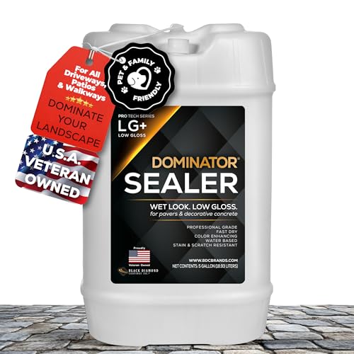 DOMINATOR LG+ Low Gloss Concrete & Paver Sealer 5 Gal | Professional Grade Wet Look, Water-Based Acrylic Sealer | Long-Lasting Protection for Driveways, Patios & Walkways