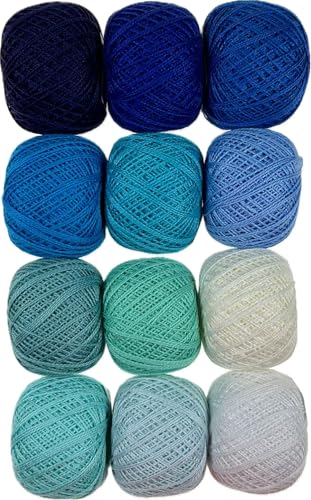 KCS Mercerized Pearl Cotton Thread Size 8 Crochet Needlework Embroidery Threads Ball (12, 12balls03)