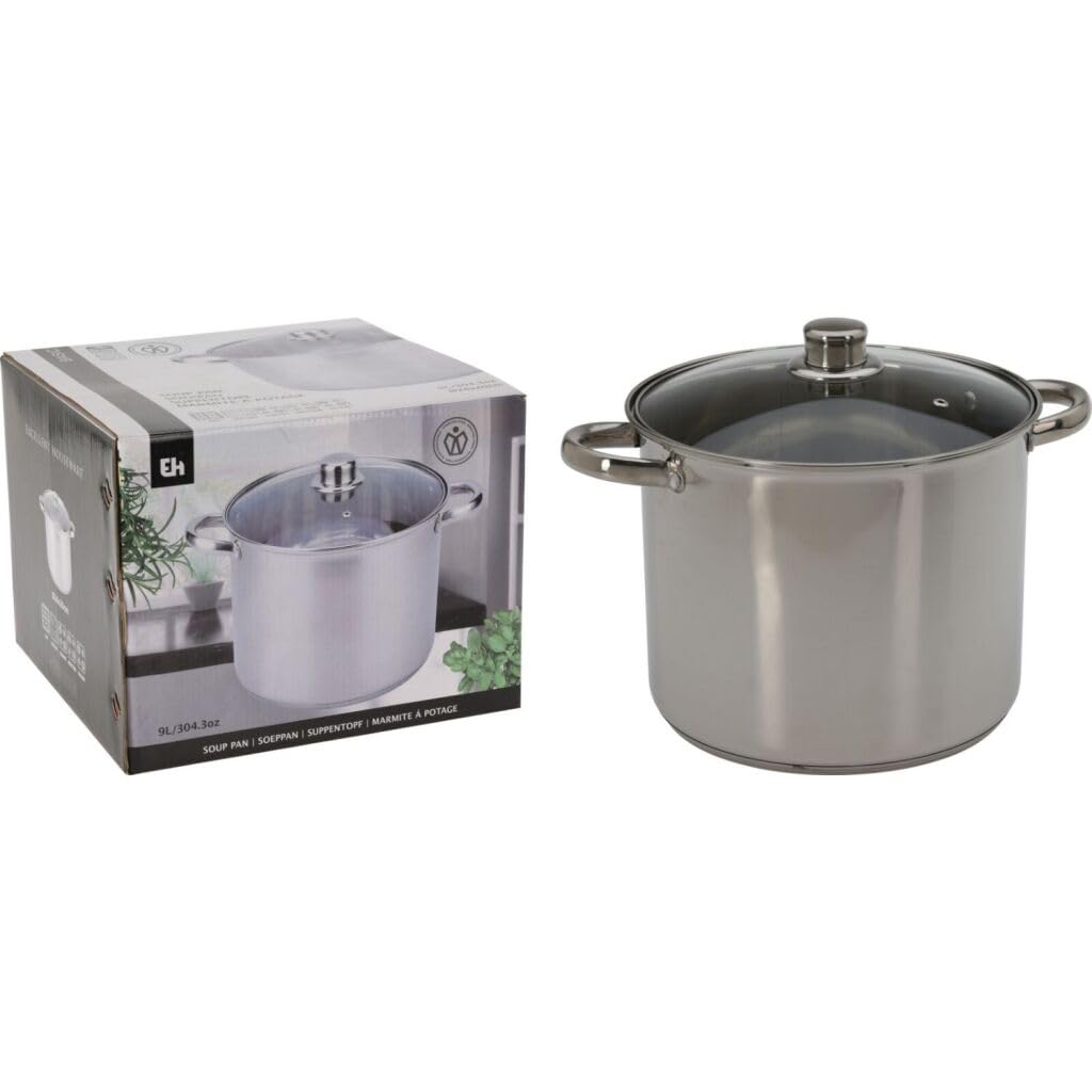 Cacerola de acero inoxidable de 24 cm y 9 litros con tapa para cocinar