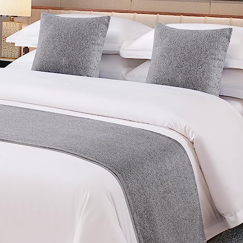 OSVINO Solid Bed Runner Microfiber Simple Bedding Protector Lightweight Durable Bed End Scarf for Wedding Hotel Room, Light Grey, 2 Pillowcases