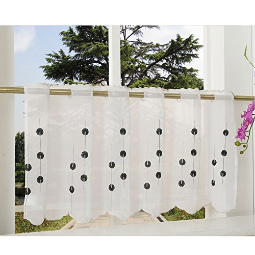 Gardinenbox Transparente Scheibengardine aus Voile, 40x120, Schwarz, luftiger Voile mit gesticktem Muster, 42002