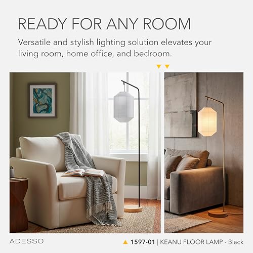 Adesso Floor Lamp, Black & White Paper, Curved Arm, 64.5” by Adesso - Used condition - Image 3