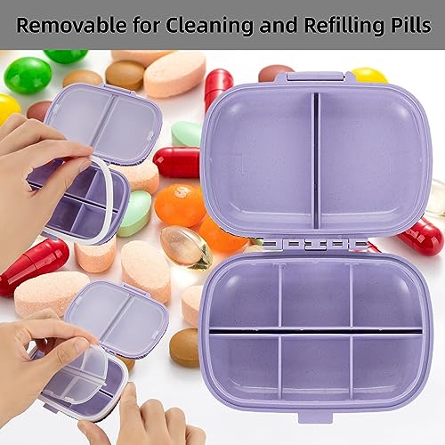 Image of Bling Travel Pill Organizer Cute Pill Box with Labels Rhinestone Pill Case for Purse Portable Daily Pill Container 7 Day Medicine Holder for Vitamin Supplement(Purple)