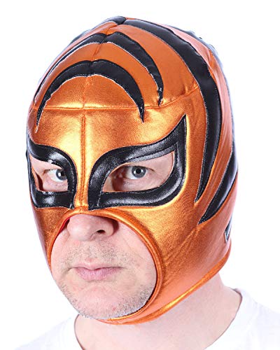 Mexicaans wrestling masker brons-oranje. Eén maat. vetersluiting aan de achterkant.