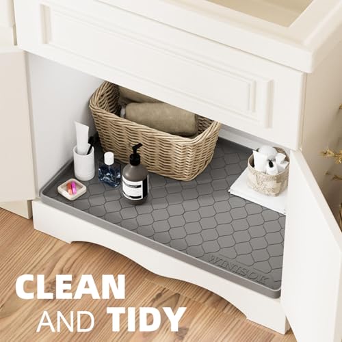 Silicone Under Sink Mat 28" x 19", Kitchen Essentials and Gadgets, Shelf Liner and Cabinet Protector, Home Organizers and Storage, Waterproof Bathroom Tray