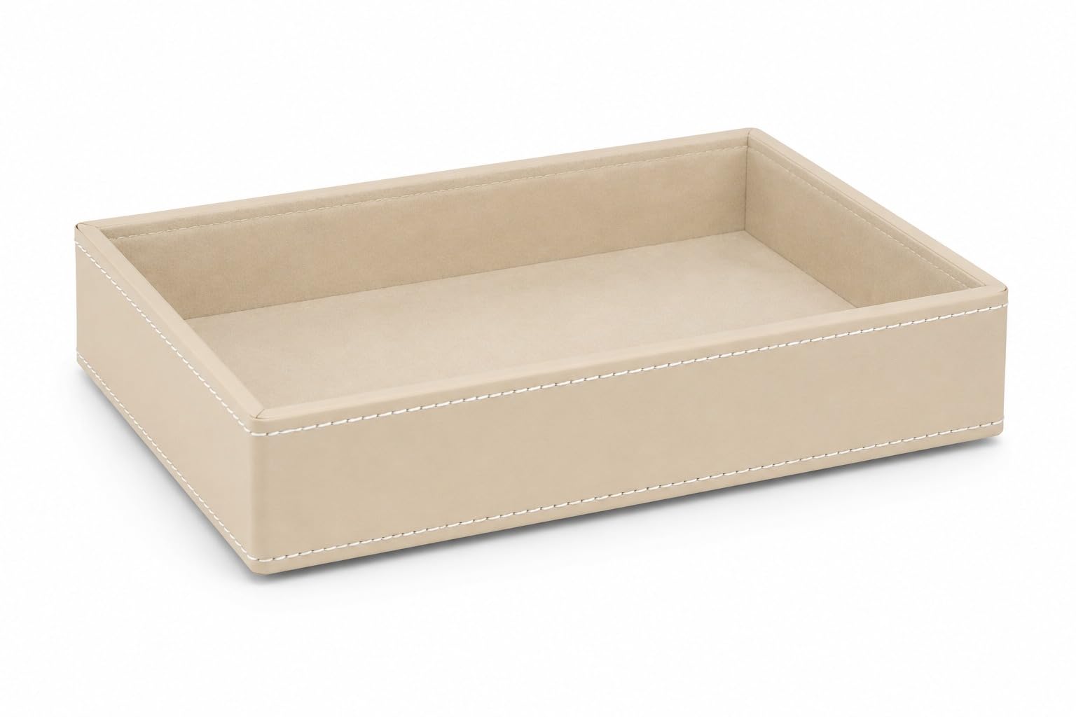 Primuim Leather Desk Organiser Tray Faux Leather, 10 x 08 x 1.5 inch, Decorative Stitching Detail, Modern Professional Faux Rectangular Leather Serving Tray(Beige)-picture-29