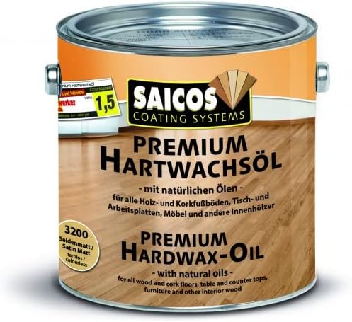 Saicos Premium Hardwax Oil Wood Finish Satin/Matt, .75 Liters, Clear