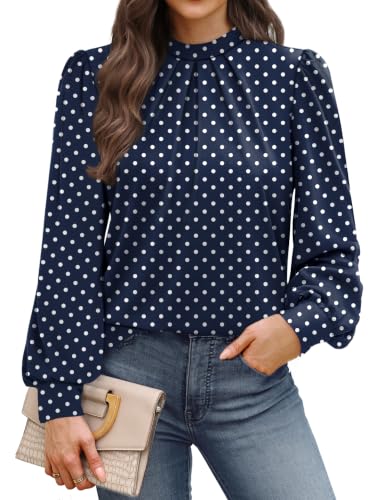 Image of WIHOLL Long Sleeve Shirts for Women Mock Neck Tops Pleated Front Blouses Dressy Casual Spring Fall Clothes 2026 Fashion