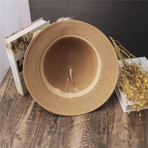 Chapéu de sol feminino, chapéus de palha femininos para o verão, chapéu de palha vintage com laço de