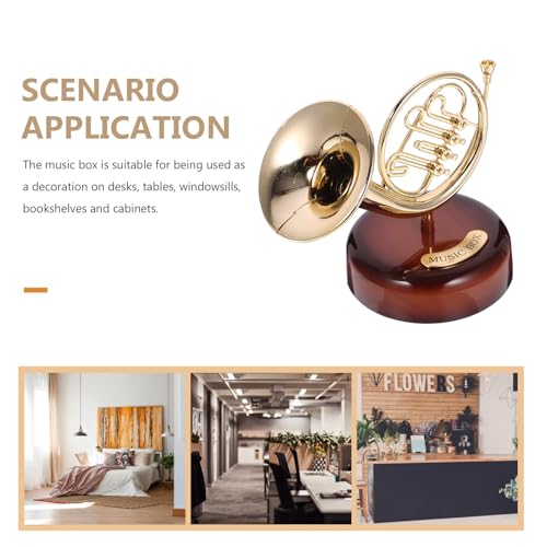 Totority ヴィンテージ風 ABS素材の 手巻きオルゴール フレンチホルンデザインの 繊細な 装飾的なオルゴール 祭りのディスプレイや シーン装飾に 時計じかけの [3]