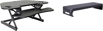 Rocelco 46" Height Adjustable Corner Standing Desk Converter with Dual Monitor Stand Bundle - Quick Sit Stand Up Computer Workstation Riser - Extra Large Keyboard Tray - Black R CADRB-46-DMS
