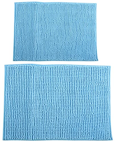 MSV Chenille Badvorleger Langflor Badvorleger Set 2 teilig 40x60 cm + 60x90 cm Hellblau