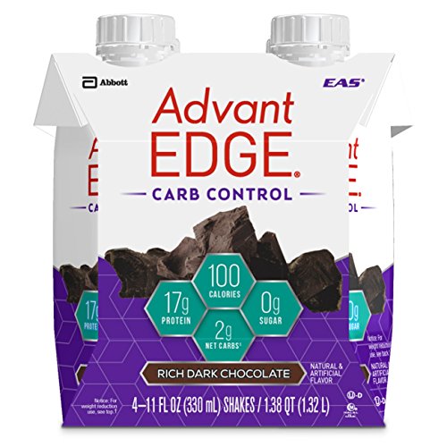 EAS AdvantEDGE Carb Control Protein Shake Rich Dark Chocolate Ready-to-Drink, 17 g of Protein 11 fl oz Bottles, 12 Count