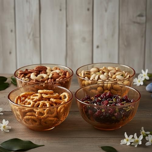 Image of The Better Home Set of 4 Borosilicate Glass Bowls | 420 ml Each | Microwave Safe | Scratch Resistant | Serving & Mixing Bowls for Kitchen | Round | Transparent | Amber