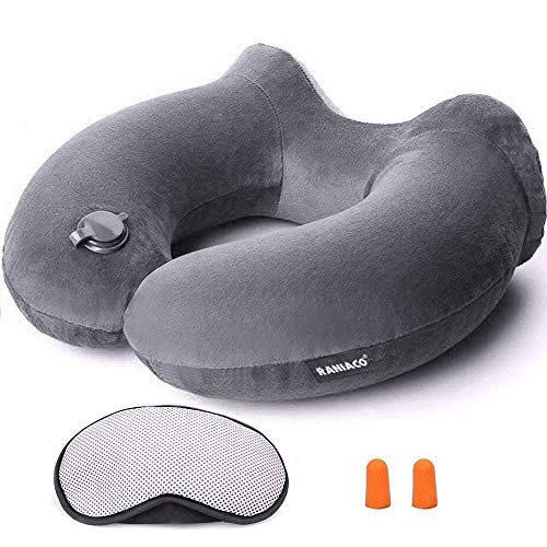 Raniaco Neck Pillow for Travelling, U Type Travel Neck Pillow Airplane Bus Office Home Travel Pillow Neck Supporter Pillow Washable Cover Earplug Eye Mask with Storage Pouch Gray