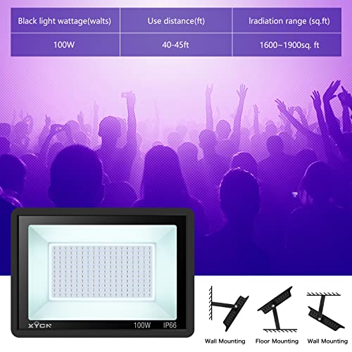 Image of XYCN 3 Pack 100W LED Black Light, Blacklight Flood Light with Plug and Switch, IP66 Waterproof Neon Glow for Party, Halloween, Fluorescent Poster, Body Paint, Aquarium