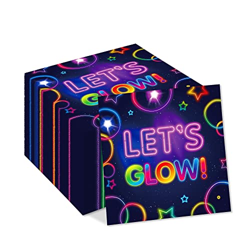 40Pcs Glow Party Napkins Neon Glow in the Dark Dessert Lunch Dinner Tableware Disposable Paper Napkin Set Let's Glow Theme Wedding Birthday Baby Shower Party Supplies