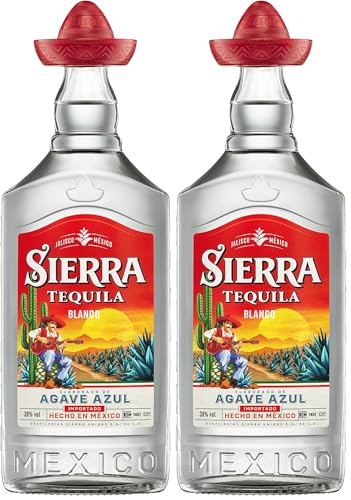 Sierra Tequila Blanco (1 x 700 ml) – das Original mit dem roten Sombrero aus Mexico – mit fruchtig, frischen Aromen – ideal als Shot mit Salz & Zitrone – 38% Alk. (Packung mit 2)