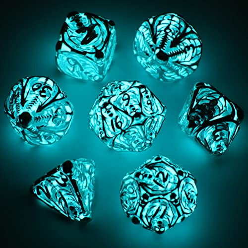 DD-Dice-DND-Metal-Skull-Dice-Glow-in-The-Dark-Dice-HNCCESG-Hollow-Luminous-Polyhedral-Role-Playing-Dice-for-Dungeons-and-Dragons-RPG-Table-Game-Pathfinder-Warhammer-Shadowrun-Skull-Blue-Light