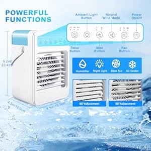 Portable air conditioners 2025 evaporative air cooler humidifier 4 speeds 7 colors light 3 timer personal mini air conditioner fan desktop cooling fan with 650ml water tank for home room office  urban country home decor