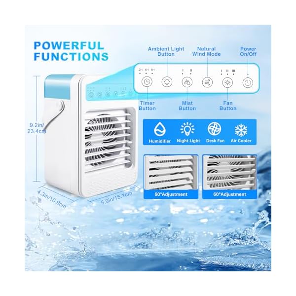 Portable air conditioners 2025 evaporative air cooler humidifier 4 speeds 7 colors light 3 timer personal mini air conditioner fan desktop cooling fan with 650ml water tank for home room office  urban country home decor