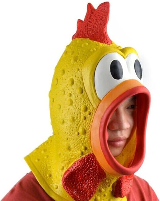 Halloween Chicken Scream Rooster Mask - Breathable, Wide Field Vision, Full Head Latex Animal Costume With Big Eyes and Open Mouth - Funny Turkey Cosplay Props