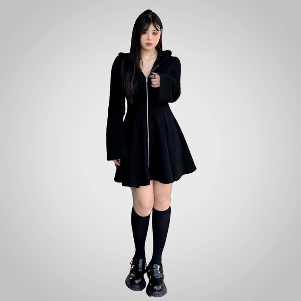 Amazon.com: MLAFE Gothic Hooded Little Black Dress Autumn