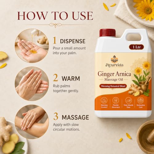 Image of Ginger Arnica Post Workout Massage Oil - Body Massage Oil with Ginger & Arnica for Back Pain, Muscle Relaxing & Tired Muscles | 1Ltr