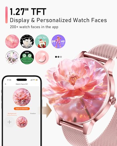 Image of Smart Watches for Women, 1.27'' TFT Fitness Watch With Bluetooth Answer /Make Call,24H Heart Rate /SpO2 /Sleep Monitor /Menstrual Cycle /120+ Sports Fitness Tracker for iPhone Android iOS(4 Straps,Pink)