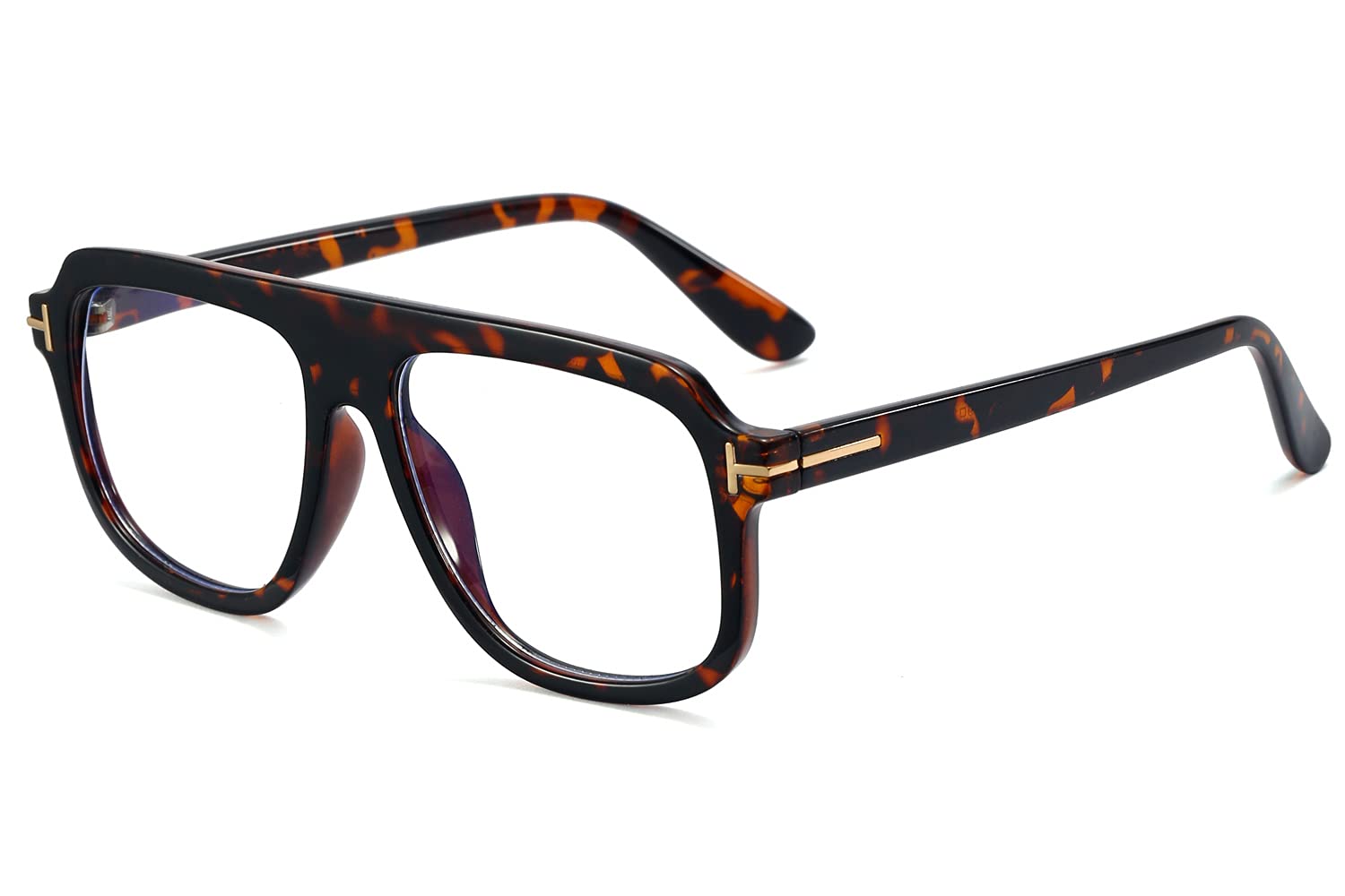 Allt Unisex Large Square Optical Eyewear Non-prescription Eyeglasses Flat Top Clear Lens Glasses Frames (Leopard(Bluelight Blocker Lens) A3)