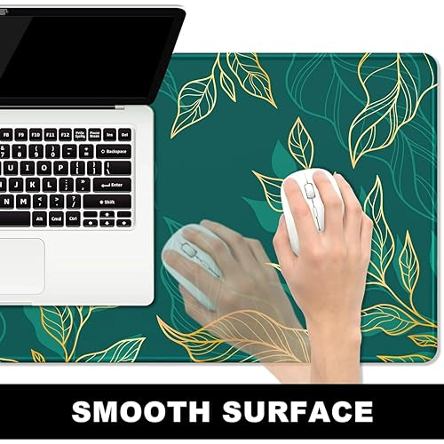 Image of Printed Gaming Mousepad - Premium Stitched Edges, Smooth Surface,Size 11x23 inches, Non-Slip Rubber Base - Ideal for Office & Gaming Setup (Artistic Luxury Leaf Line)