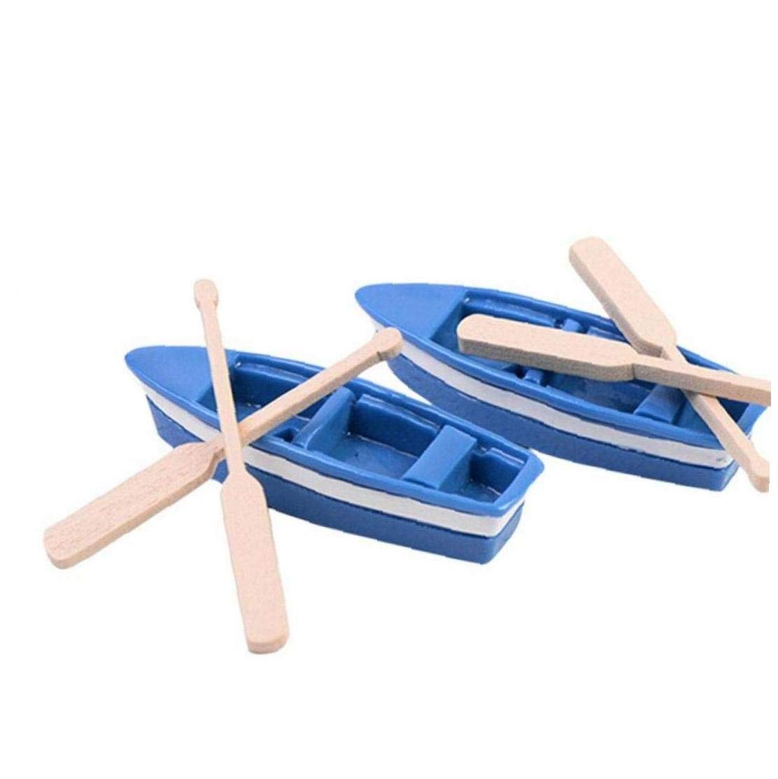 Pinicecore Blue 1Pc Boat + 2Pcs Oars Miniature Simulated Model Diy Bonsai Dollhouse Fairy Garden Ornament