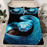 Castle Fairy Blue Snake Fitted Sheet,Full Size 3D Snake Printed Collections Exotic Wild Animal Theme,Soft Decorative Fabric Bedding Deep Pocket for Children Teens Young Boys Girls,with 2 Pillowcases