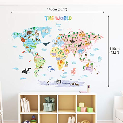 Decowall Dlt-1615 Animal World Map Kids Wall Stickers Wall Decals Peel And Stick Removable Wall Stickers For Kids Nursery Bedroom Living Room (Xlarge) Decor #TOP2