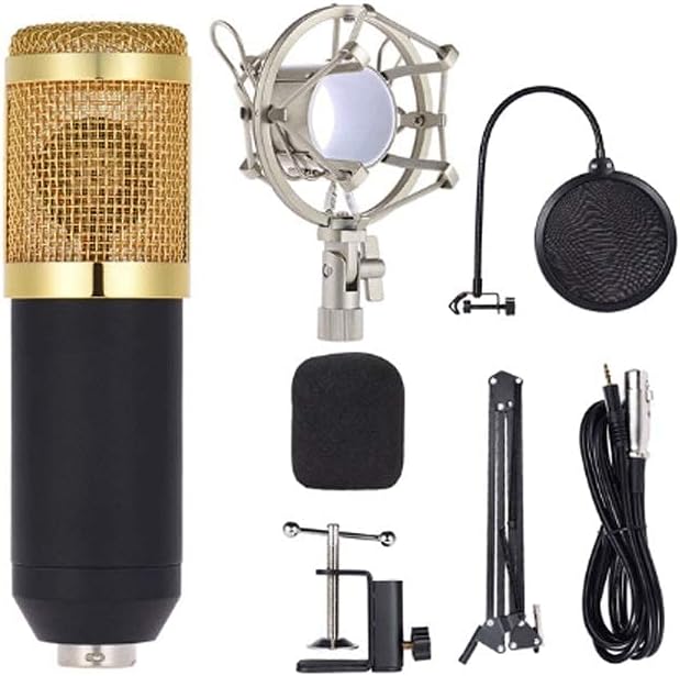 CWCQGH Professional Studio Broadcast Recording Condenser Microphone Microphone Kit 3.5mm, With Shock Absorber, Hanging Scissors Arm Bracket (B)