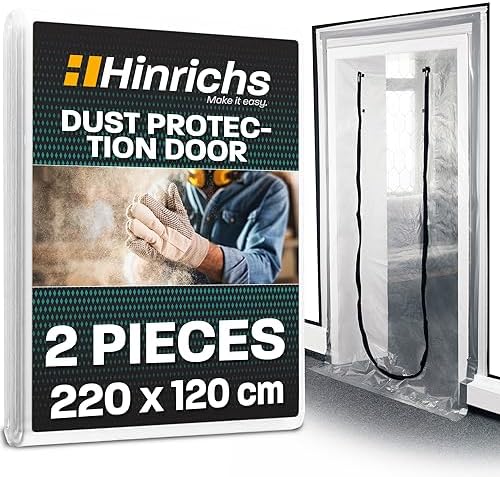 Hinrichs 2 x drzwi chroniące przed kurzem z zamkiem błyskawicznym, przezroczyste, drzwi przeciwpyłowe z zamkiem błyskawicznym, 220 x 120 cm