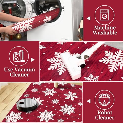 Tapete navideño rojo 182x122 cm antideslizante y lavable miniatura 5