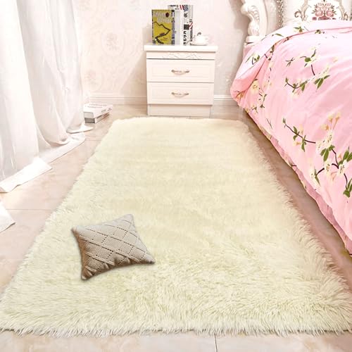 Tapis de salon antidérapant crème lavable pour chambre