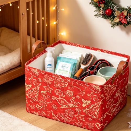 Image of CLOCOR Rectangular Storage Bin,Waterproof Book Box,Room Decor(Golden Christmas)