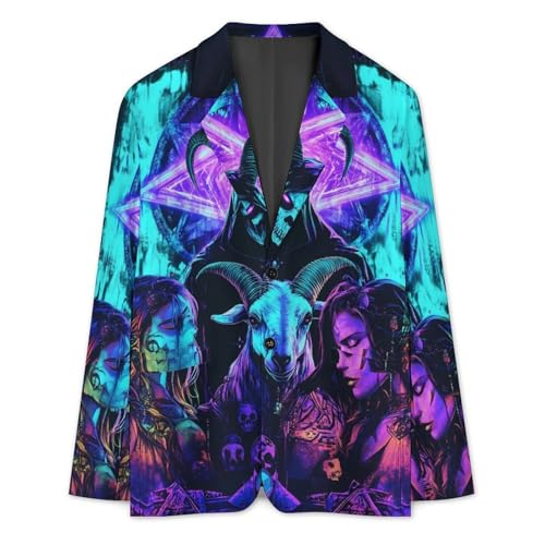 Satanic Pentagram Demon Bombardment Mens Suit Jacket Lapel Blazers V Neck Button Business Coat Tuxedo for Wedding Party3