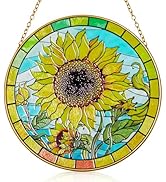 Marwey Sunflower Stained Glass Window Hanging, Sunflower Suncatcher Stained Glass Decor, 6.3in Su...
