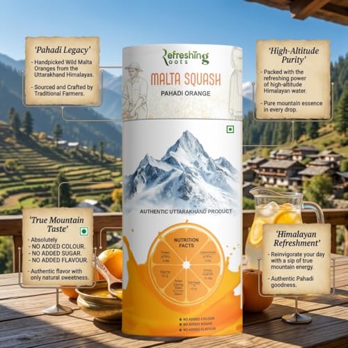 Image of REFRESHING ROOTS Uttarakhand Wild Orange (MALTA) Squash 300 ML Pack Glass Bottle | Cold Pressed | Uttarakhand Authentic Taste | Added Honey | No Artifical Colors | Rich In Vitamins -C | Malta Squash